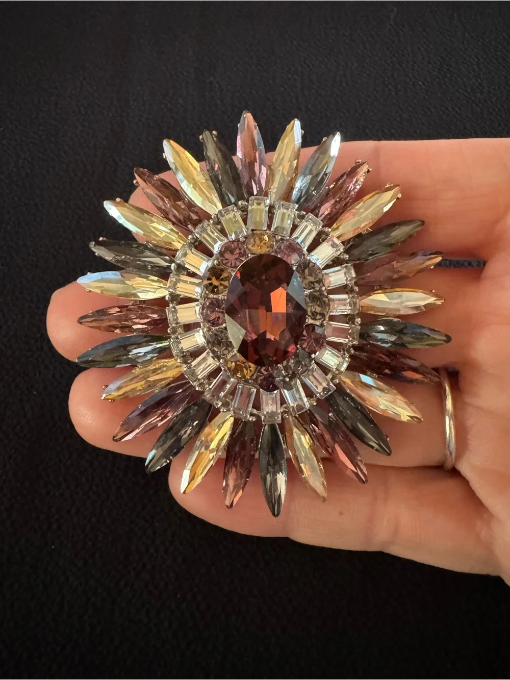 Vintage Autumn Rhinestone Starburst Brooch